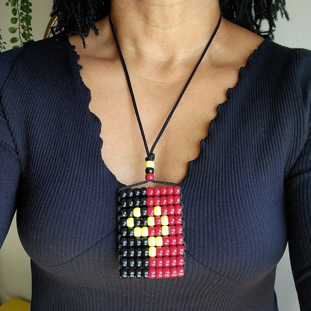 Angola Flag Car Mirror Danglers/ Necklace. Mini‎ Beaded Flag 2.5" x 3".